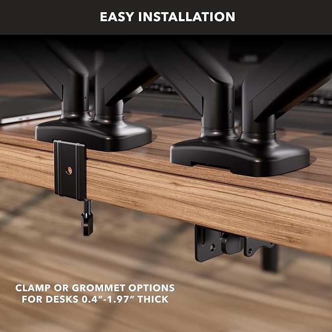 Mount-It! Dual Monitor Desk Mount, 13-32", 17.6 lbs Each | Two independent gas spring arms, full motion, VESA 75x75 & 100x100, C-clamp & grommet base. - Image 4