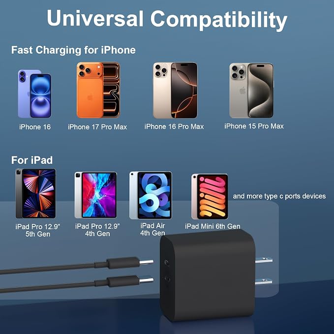 Phone 15/16/17 Pro Max Charger Fast Charging, 20W Dual Port USB C Charger Block with 6.6FT Long USB C to C Charging Cable Cord for Phone 17 16 15 Pro Max/17 16 15Pro/15/1615Plus,Air - Image 5