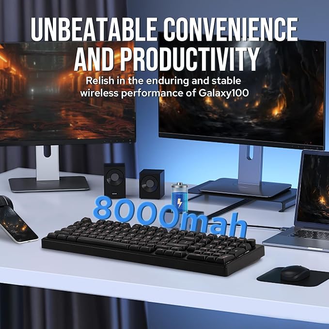 EPOMAKER Galaxy100 QMK/VIA Wireless Gaming Keyboard, Aluminum Shell, BT/2.4Ghz/USB-C, Pre-Lubed Hot-Swappable Linear Switches, NKRO, RGB Backlit (Black, Wisteria Linear Switch) - Image 2