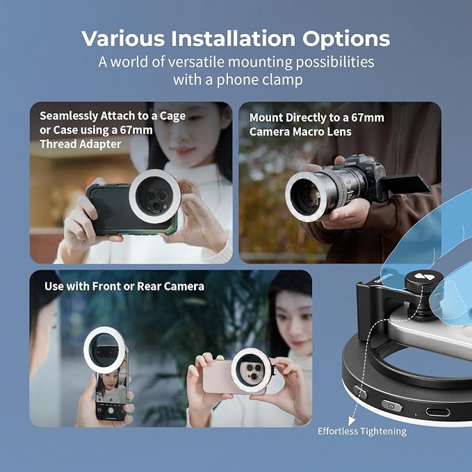 SmallRig Vibe P30 67mm Ring LED Video Light, Compact Bi-Color Light with High CRI ≥90, for 67mm Phone Mounts/Cases/Lenses, for Content Creation, Universal Threaded Filter Adapter Kit 5203 - Image 2