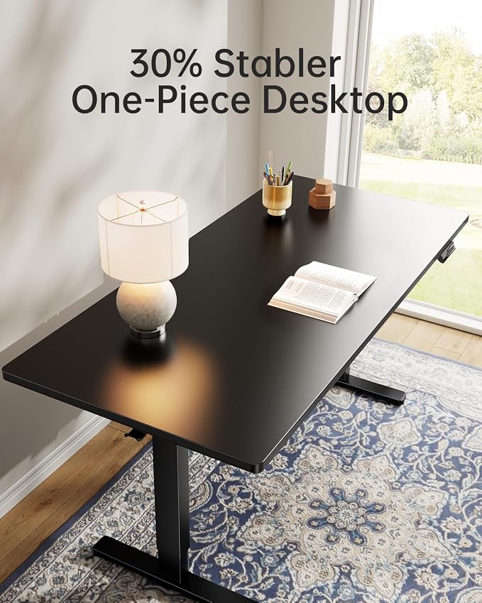 HUANUO Electric Standing Desk, Whole Piece Desktop, Adjustable Height Computer Desk, 4 Height Memory Settings, Sit Stand Up Desk for Home Office, 55" x 27", Black - Image 4