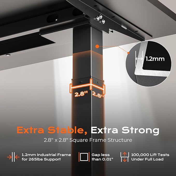 Huuger Dual Motor Electric Standing Desk Frame, Sit Stand up Desk Leg for 47.2” to 86.6” Desktop, Computer Desk Leg with Cable Tray, 3 Memory Height Presets, 2 Hooks, Black Frame Only - Image 9