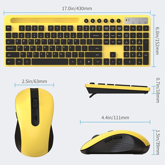 Wireless Keyboard and Mouse Combo, MARVO 2.4G Ergonomic Wireless Computer Keyboard with Phone Tablet Holder, Silent Mouse with 6 Button, Compatible with MacBook, Windows (Yellow) - Image 4