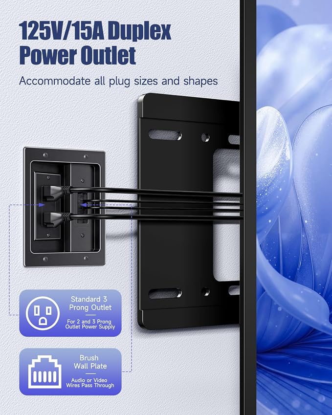 in Wall Cable Management Kit, Wall Cable Concealer Kit for TV, Recessed Outlet for Low Voltage Cables, Cord Hider Fits All Plugs for Wall Mounted TV & Cable Pass Through, Black - Image 3
