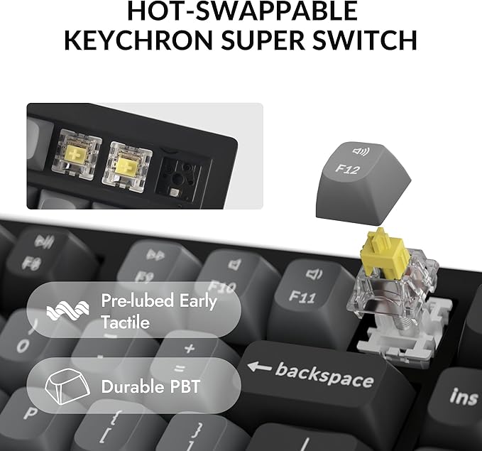 Keychron K10 Max QMK Wireless Custom Mechanical Full-Size Keyboard | 2.4 GHz Wireless & Bluetooth with Hot-swappable Apex Banana Switch Compatible with Mac Windows Linux - Black - Image 5
