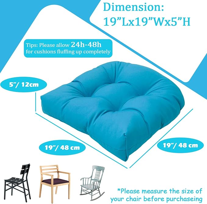 MTMR Outdoor Chair Cushions Set of 2, Patio Furniture Seat Pads, Waterproof | 2Pcs , waterproof cover, PP cotton, u-shaped, no-fading, thick patio seat pads for outdoor wicker furniture in yard, 19x19x4 - Image 5