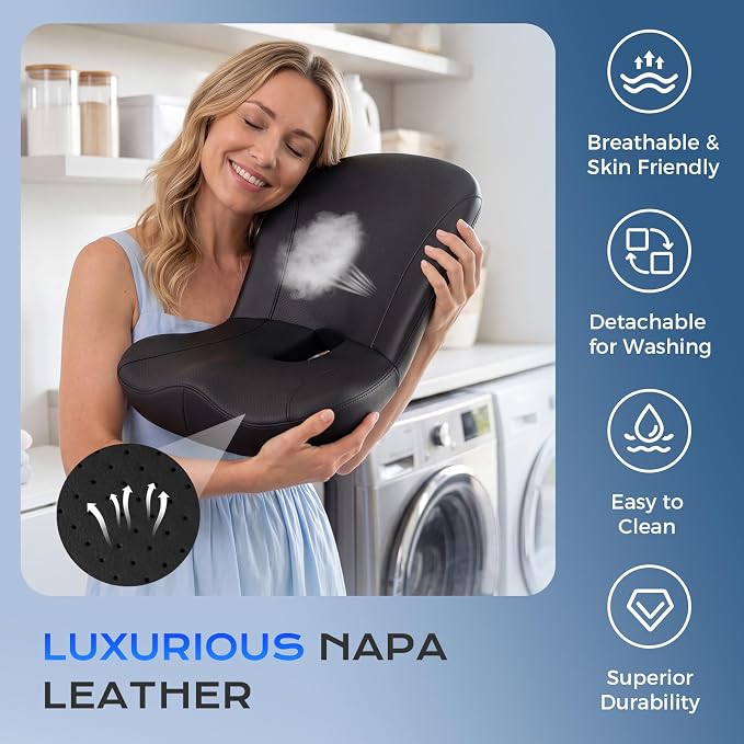 Coverado Car Seat Cushion and Lumbar Support Pillow One Piece, Napa Leather Memory Foam Ergonomic Back Support Driving Seat Cushion for Back Pain, Non-Slip Washable Cushion for Car, Driver, Office - Image 6