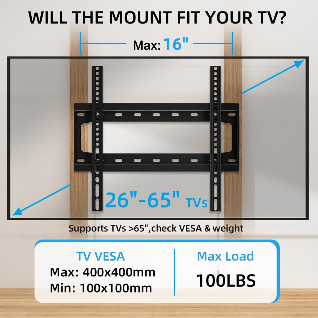 HOME VISION TV Wall Mount Fixed for Most 26-65 Inch Flat/Curved TVs - Image 2