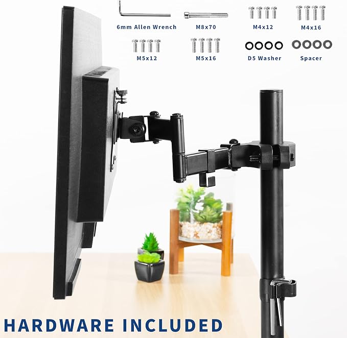 VIVO Black Pole Mount Monitor Arm for 17 to 32 in Screen, MOUNT-POLE01A | Universal, Heavy Duty Steel Design, Full Motion VESA Monitor Arm, Removable 75mm and 100mm VESA Plate - Image 4
