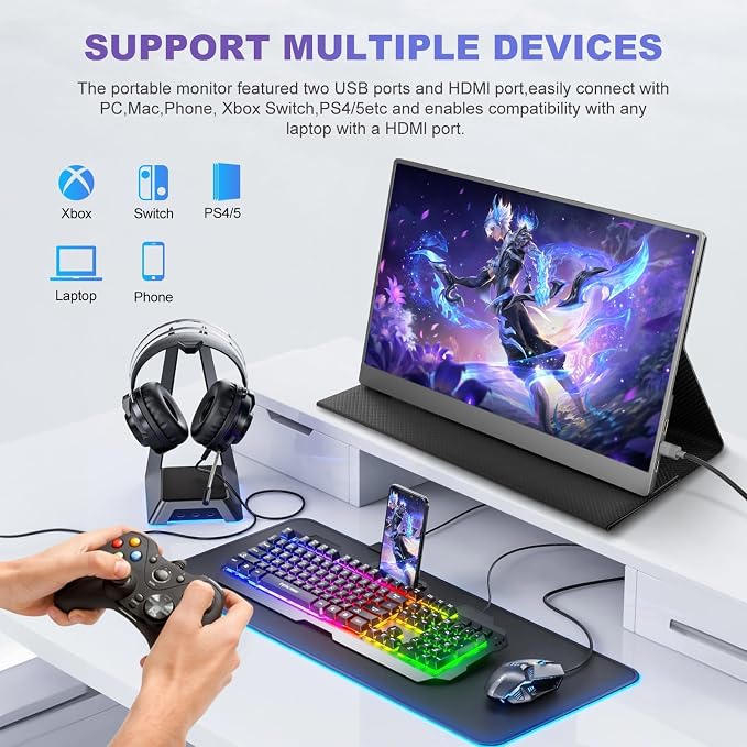 18.5 Inch Portable Monitor for Laptop, FHD USB-C HDMI 1080P 100% sRGB | Travel Monitors for Laptop, Portable Computer IPS Display w/VESA, External Monitor Portable Screen w/Smart Cover & Speakers - Image 7