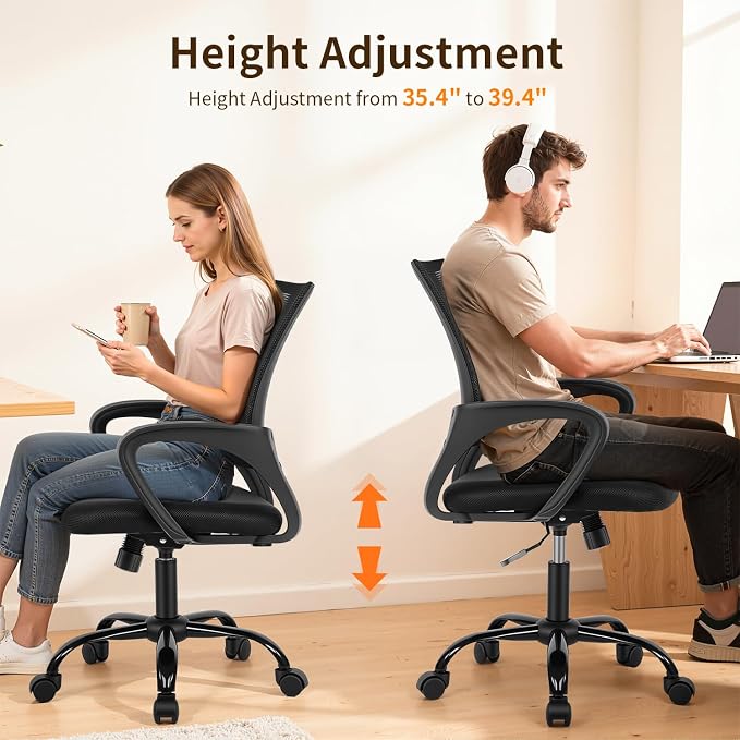 FDW Ergonomic Office Chair Home Desk Chair Task Mesh Computer Chair Gaming with Back Lumbar Support Armrest Modern Swivel Modern Adjustable Rolling Executive Mesh Chair for Women Men (Black) | with Lumbar Support & Adjustable Height | Breathable Mid-Ba... - Image 6