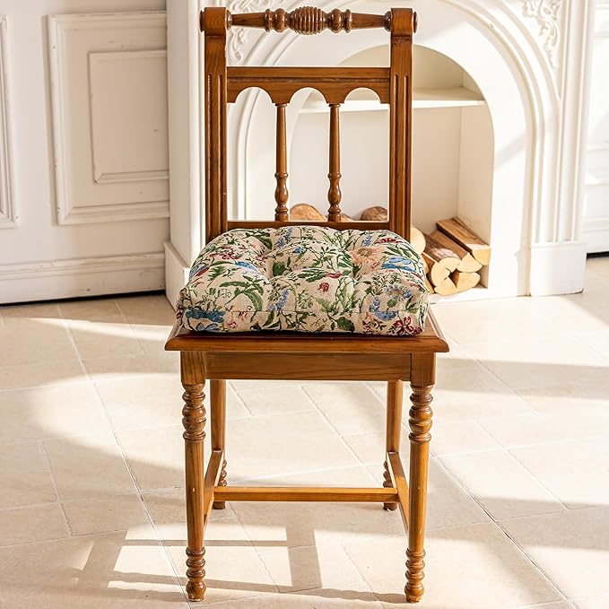 vctops Farmhouse Floral Print Chair Cushions with Ties U-Shaped Soft Comfortable Chair Pads Non Slip Seat Cushions for Indoor Dining Room and Kitchen Chairs (Flower H,16"x16") - Image 5