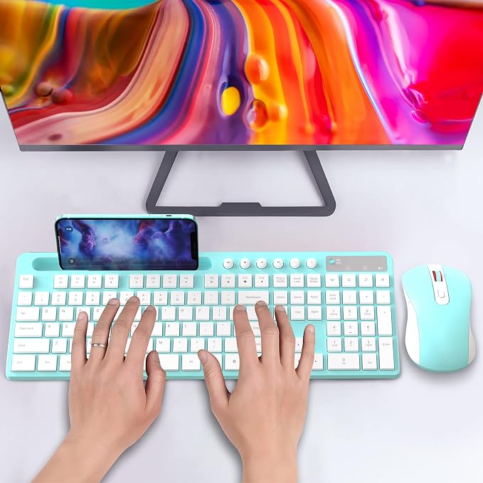 Wireless Keyboard and Mouse Combo, MARVO 2.4G Ergonomic Wireless Computer Keyboard with Phone Tablet Holder, Silent Mouse with 6 Button, Compatible with MacBook, Windows (Blue) - Image 7