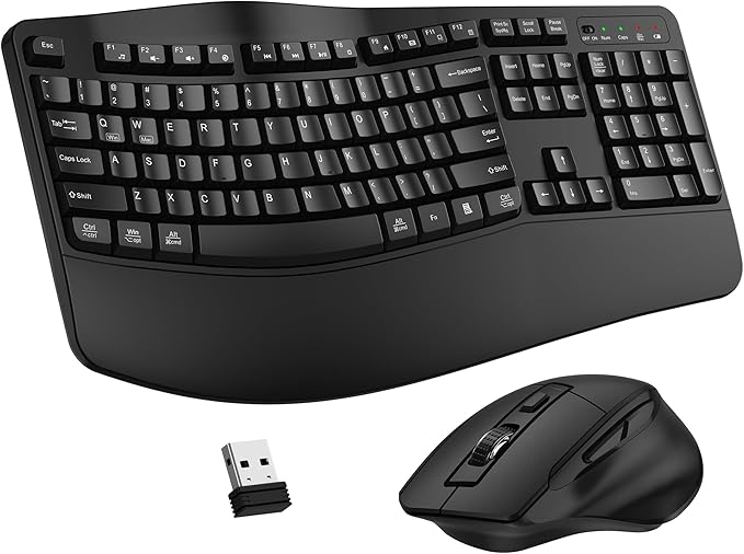 Wireless Keyboard and Mouse Combo, 2.4G Ergonomic Wave Keys(Black) | Full Size Wave Keyboard with Wrist Rest, 3-Level DPI Adjustable Ergonomic Mouse for Windows and Mac OS Desktop/Laptop/PC by Unknown