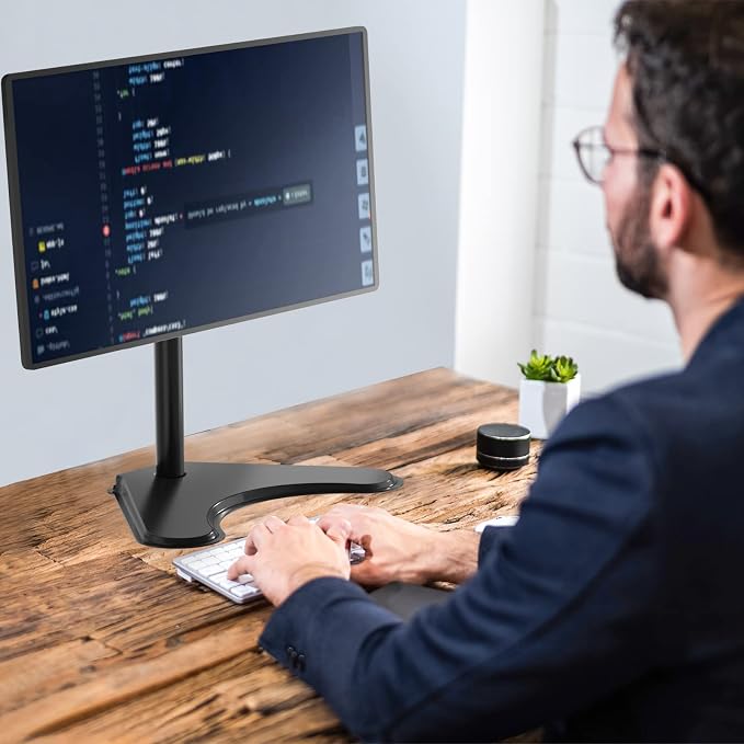WALI Freestanding Vesa Monitor Stand for 13-32 inch Screens, up to 22 lbs | Single Monitor Stand for Desk, Full Motion with Height Adjustment, Tilt, Swivel, Rotation, VESA 75/100mm (MF001), Black - Image 7