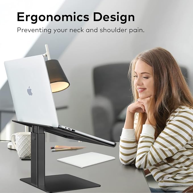 Laptop Stand for Desk, Ergonomic Aluminum Laptop Stand Adjustable Height from 7-15", Sitting and Standing Laptop Riser for 10-17" Notebook - Image 4