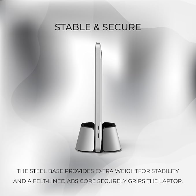 HumanCentric Vertical Laptop Stand in Silver Aluminum, Adjustable | Upright Holder & Dock, Fits MacBook Pro & Laptops .5" to 1.5", Clamshell Compatible, Laptop Vertical Stand - Image 6