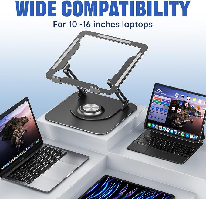 Laptop Stand for desk(360°Rotating),Aluminum laptop Riser for 10-16"Laptops | Adjustable Multi-Angle Ergonomic Computer Stand, Foldable Portable for Home Office, Fits MacBook Air Pro Dell HP Laptops - Image 6