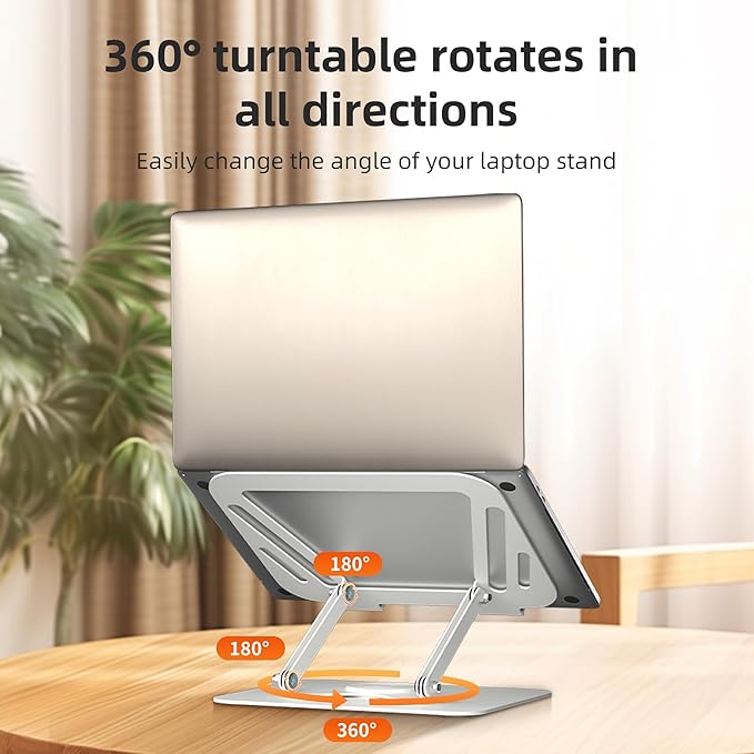 suptek Laptop Stand for Desk, Adjustable Computer Notebook Stand with 360° Rotating Base, Ergonomic Laptop Riser for Collaborative Work, Foldable & Portable Laptop Stand,fits for 11-17" Laptops,White - Image 3