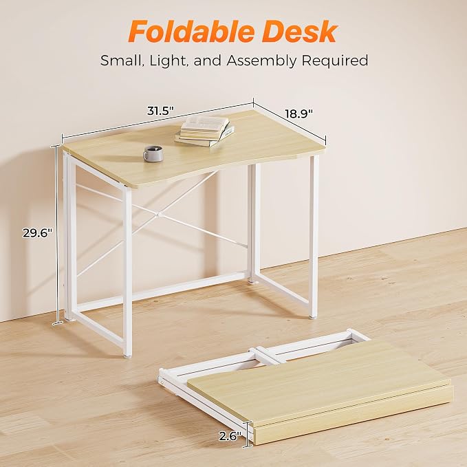 Huuger Folding Desk for Small Spaces, 31.5 Inch Foldable Computer Table | Easy Assembly, Small Writing Work Office Computer Desk, for Home Office, Study, Bedroom, Dorm, Space Saving, Oak - Image 2