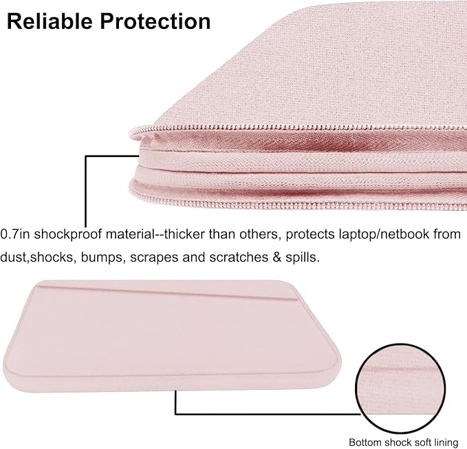 15.6 inch Laptop Sleeve Case, Durable Computer Carrying Bag Protective Case Briefcase Handbag with Front Pocket, Slim Laptop Cover for 15.6 Inch HP, Dell, Lenovo, Asus, Notebook, Pink - Image 4