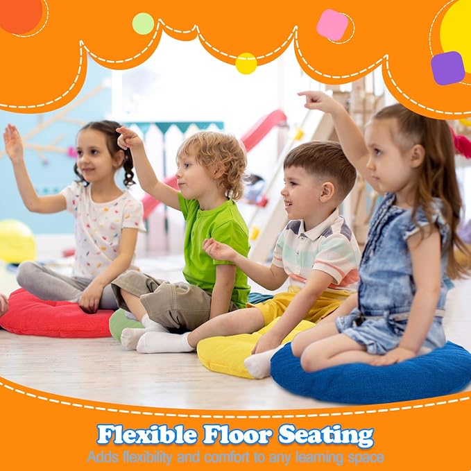 Fumete 16 Pcs Round Floor Cushions for Classroom Kids,Rainbow and Earthy | 16 Inch Diameter, Students Flexible Seating Pillows, Home Daycare School Reading Yoga Meditation, Soft Cushioned - Image 6