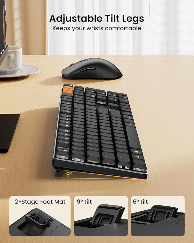 ProtoArc KM310 Wireless Mechanical Keyboard and Mouse, No Backlight | Aluminum quiet mechanical keyboard connects 3 devices via Bluetooth/2.4G, lightweight mouse, rechargeable, for Windows/Mac - Image 4