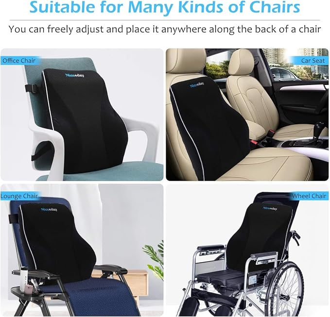 Niceeday Lumbar Support Pillow for Office Chair Car Back Support Pillow, Memory Foam Gaming Chair Desk Chair Back Cushion for Lower Back Pain Relief, Ergonomic Back Rest,Office Home Essentials - Image 8