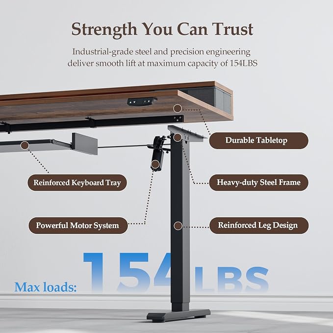 Klicelor 48 x 24 Inch Electric Standing Desk with Drawers and Keyboardtray, Adjustable Height Small Sit Stand Desk for Home Office, Compact Computer Workstation with Storage- Rustic Brown - Image 9