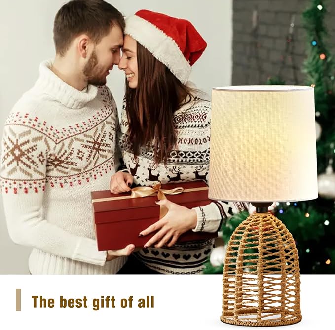 EJIAXIN Rattan Lamp Boho Lamps Set of 2-13.75" Mini Farmhouse Table Lamp Rustic End Table Decorative Small Lamps for Small Spaces Bedroom Nightstand Living Room Reading Desk Side Table Lamp - Image 8