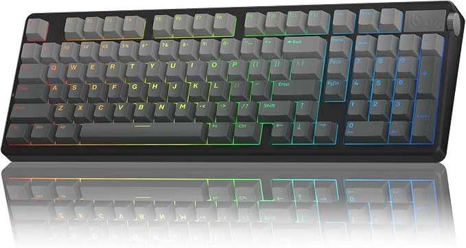 LEOBOG A98 Wireless Mechanical Keyboard, Tri-Mode BT5.0/2.4GHz/USB-C, Creamy Keyboard with Number Pad, Gasket Structure Hot Swappable, PBT Keycaps, RGB Backlit Black Gaming Keyboard with Knob for PC by CORBOBO