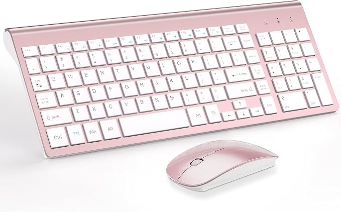 Wireless Keyboard and Mouse Ultra Slim Combo, TopMate - Rose Gold White | 2.4G Silent Compact 2400DPI Mouse and Scissor Switch Keyboard Set with Cover, Batteries Included, for PC/Laptop/Windows/Mac by TopMate