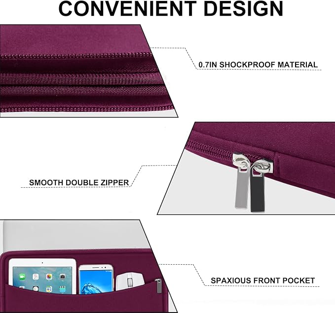 Laptop Case 15.6 inch, Shockproof Protective Laptop Cover Carrying Computer Bag with Accessory Pocket Portable Computer Sleeve Compatible with HP, Dell, Lenovo, Asus, Rose Red - Image 3