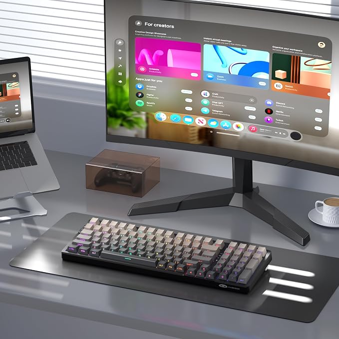MageGee LIGHT100 Wireless Creamy Keyboard, Gasket Structure Hot Swappable, 2.4G/USB-C/BT5.0 RGB Backlit Mechanical Gaming Keyboard for Win/Mac/PC, 8000mAh Battery, Side Printed PBT Keycap, Black - Image 7