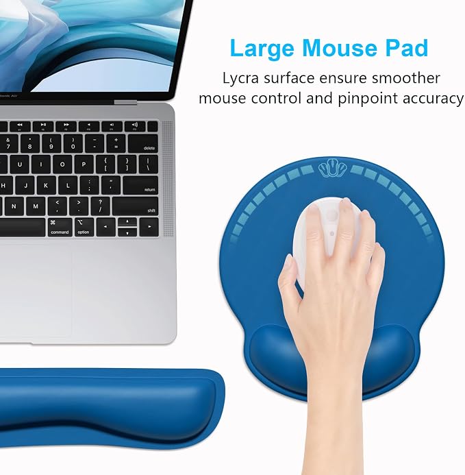 Dapesuom Keyboard Wrist Rest and Mouse Pad with Wrist Support, Memory Foam Cushion for Keyboard and Mouse Set, Ergonomic Desktop Pad Rests with Non Slip Base for Easy Typing & Pain Relief, Dark Blue - Image 5