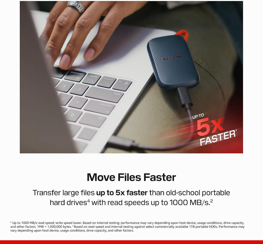 Sandisk 500GB Portable SSD, Up to 1000MB/s Read Speeds, Black (New Model) - Image 3