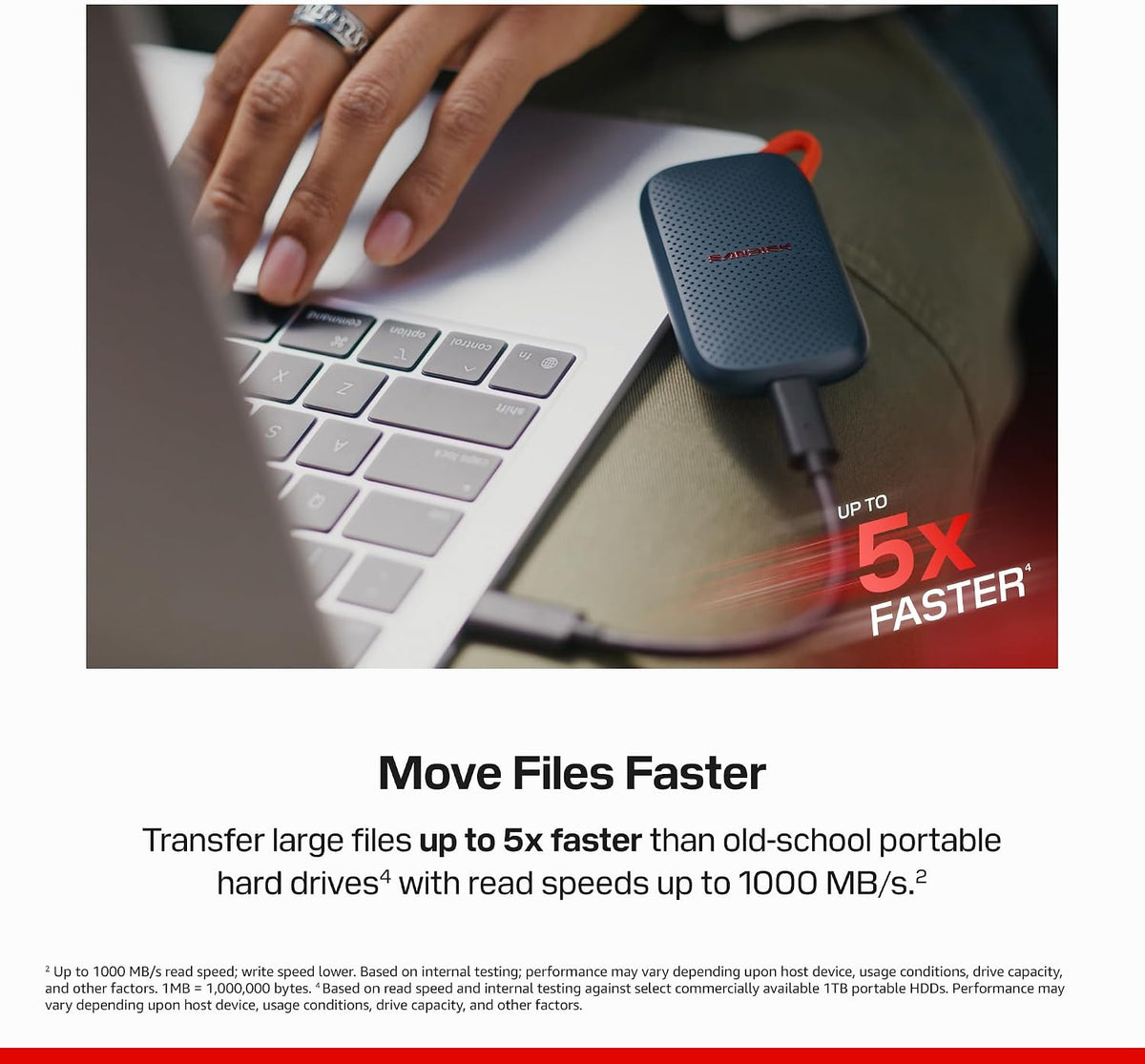 Sandisk 500GB Portable SSD, Up to 1000MB/s Read Speeds, Black (New Model) - Image 3