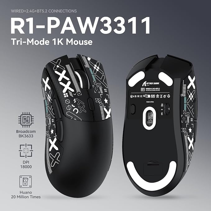 ATTACK SHARK X68HE 60% Wired RT 8K Keyboard+Wireless R1 Mouse-Black Contour | Adjustable Actuation,Hall Effect Mechanical Magnetic Switch,Coiled Cable,USB C/2.4Ghz/BT Ultralight 18K DPI Mice for PC Gamer - Image 7