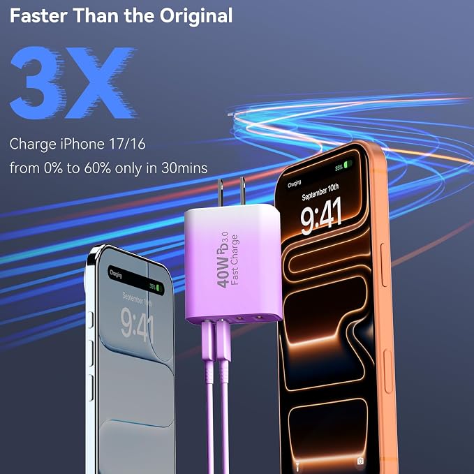 USB C Wall Fast Charger Block, 40W 4-Port Type C Chargers Fast Charging Blocks PD Power Charger Adapter+QC 3.0 USB Multiport Charger Brick for Phone 17/16/15/14/13/12 Pro Max, i-Pad, Galaxy S25-2Pack - Image 5