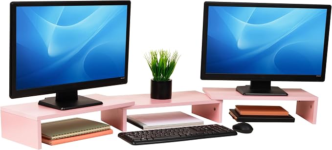 Mind Reader Dual Monitor Stand, Desktop Organizer, Laptop Riser, Office, MDF, 51.25"L x 9.25"W x 4.75"H, Pink by MindReader