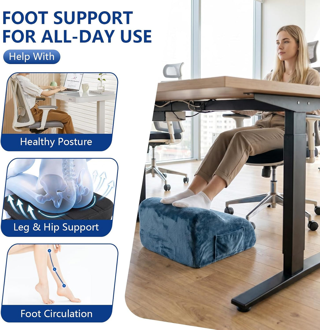 Foot Rest for Under Desk at Work, Ergonomic Under Desk Footrest with Washable Cover, Fit for Office Chair Gaming Chair and Sofa,Leg Elevation Pillow,Supports Posture - Image 3