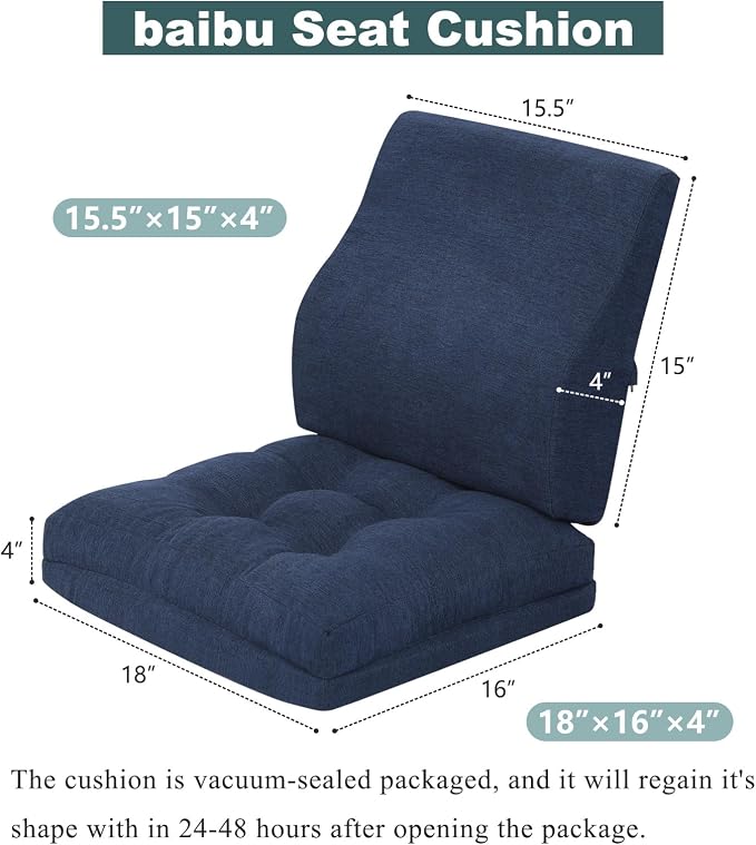 baibu Memory Foam Small Recliner Cushions with Lumbar Support Pillow Set, 18x16x4 Inch Dual-Layer Design Non-Slip Recliner Seat Cushion & Back Support Pillow for Reduce Hip & Lumbar Pain, Navy Blue - Image 4