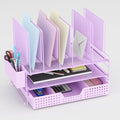 LEKETREE Desk Organizer, Office Organization with Vertical File Holder, File Organizer with Drawer and Pen Holder, Desk Accessories and Workspace Organizers for Home Office (Purple) by Stylishworkspaceeffortlessorganization