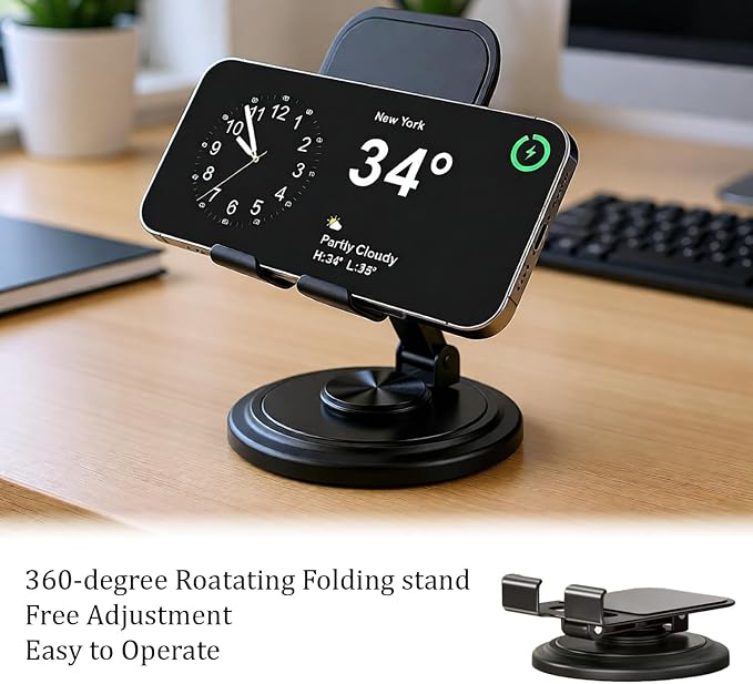 Adjustable Cell Phone Stand for Desk, 360 Rotation Desktop Phone Holder with Anti-Slip Base Office Desk Accessories for iPhone 17 16 15 14 Pro Max Air All Smart Phones - Image 5