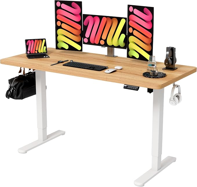 Monomi Electric Standing Desk 55"x24"Height Adjustable Sit Stand Desk | Ergonomic Home Office Computer Desk,Gaming Writing Workstation,Rising Desk with Memory Controller and Anti-Collision,Natural by MONOMI