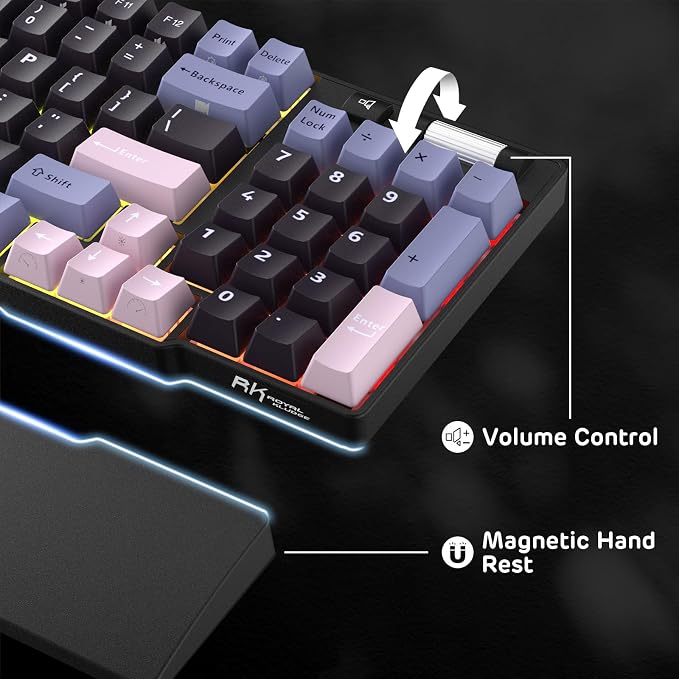 RK ROYAL KLUDGE RK96 RGB Wireless Mechanical Gaming Keyboard w/Wrist Rest | 90% 96 Keys Hot Swappable Mechanical Keyboard, 3-Mode BT5.0/2.4G/USB-C, Volume Control, Software Support & Massive Battery - Image 5