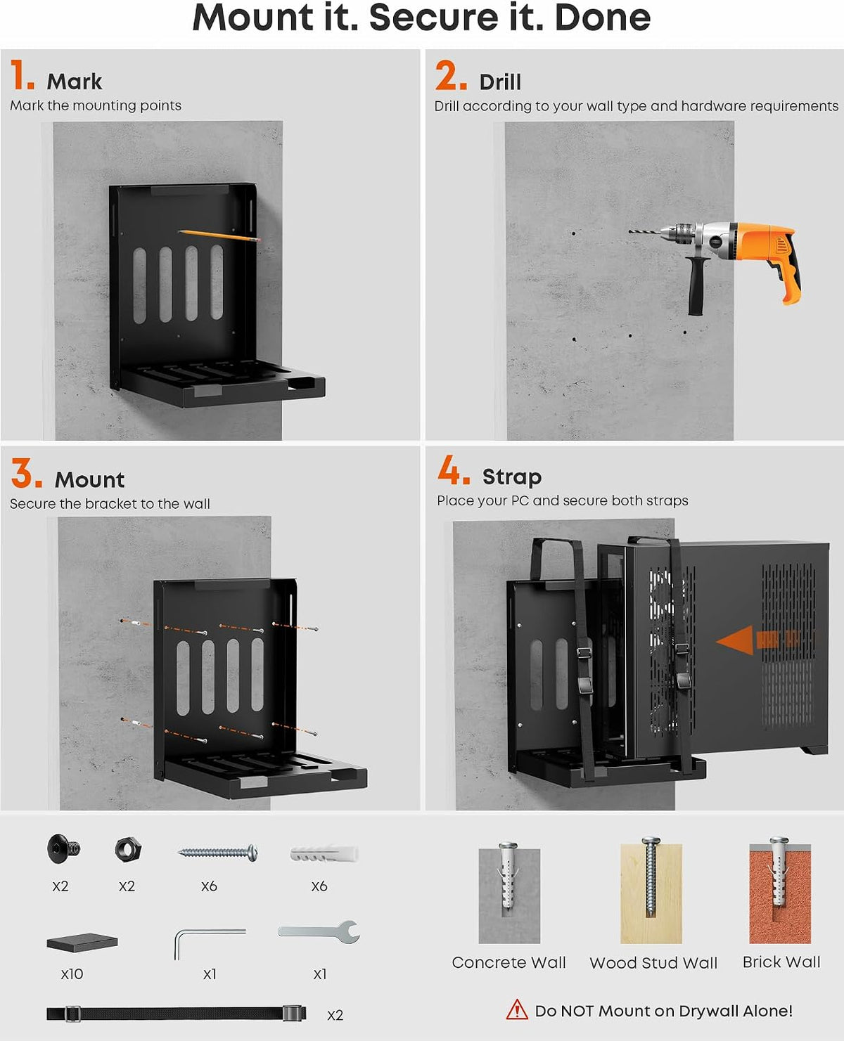 Heavy Duty PC Wall Mount for Most Mid Towers & Gaming PC Cases, Load 66lbs - Image 6
