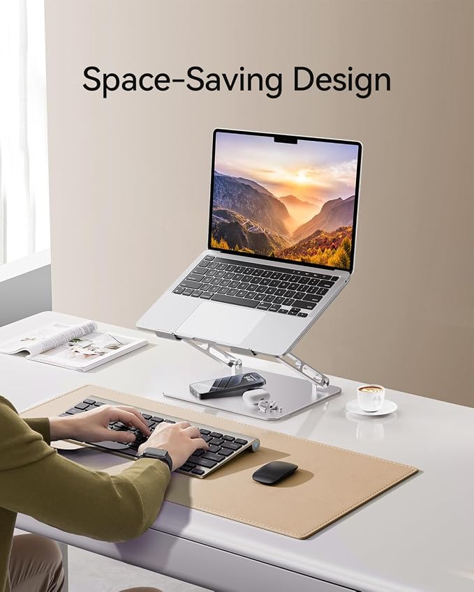 Orlian Foldable Aluminum Laptop Stand for 10-17.3" Laptops, Height Adjustable Portable Ergonomic Computer Holder, Space Saving Desk with Heat Dissipation. Compatible with MacBook/Dell/HP etc, Silver - Image 5