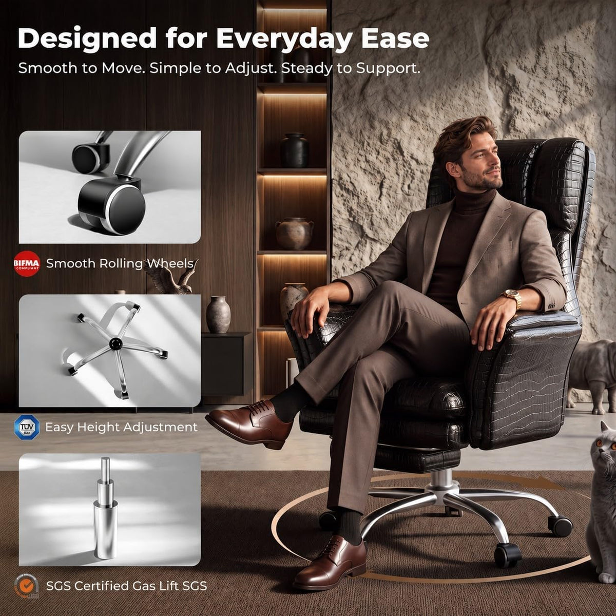 Big and Tall Office Chair, Flip Armrests for Work & Cross-Legged Pets - Image 5