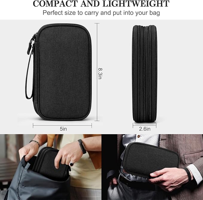 FYY Electronic Organizer, Travel Tech Pouch Bag, Medium, Black | Wrist Strap, Waterproof, Double Layers Portable Electronics Travel Carrying Case for Cord, Charger, Daily Business Trips Use - Image 2